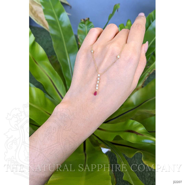 0.28 Ct. Ruby and Natural Diamond Bezel Necklace, 14K Yellow Gold