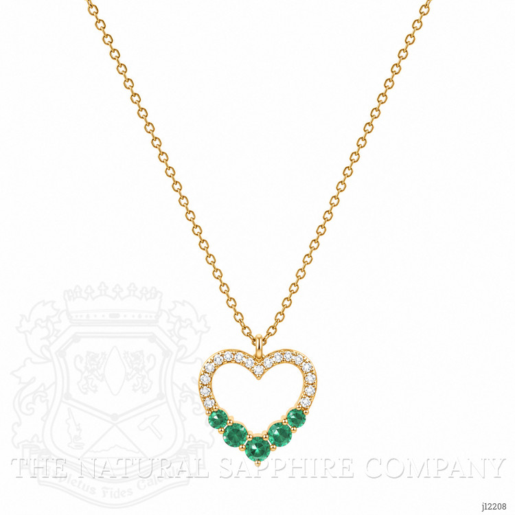 0.19 Ct. Emerald and Natural Diamond Accent Stones Necklace, 14K Yellow Gold