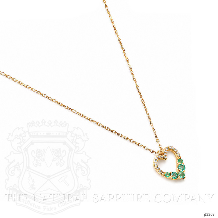 0.19 Ct. Emerald and Natural Diamond Accent Stones Necklace, 14K Yellow Gold