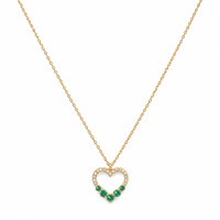 0.19 Ct. Emerald and Natural Diamond Accent Stones Necklace, 14K Yellow Gold Image