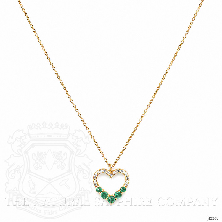 0.19 Ct. Emerald and Natural Diamond Accent Stones Necklace, 14K Yellow Gold