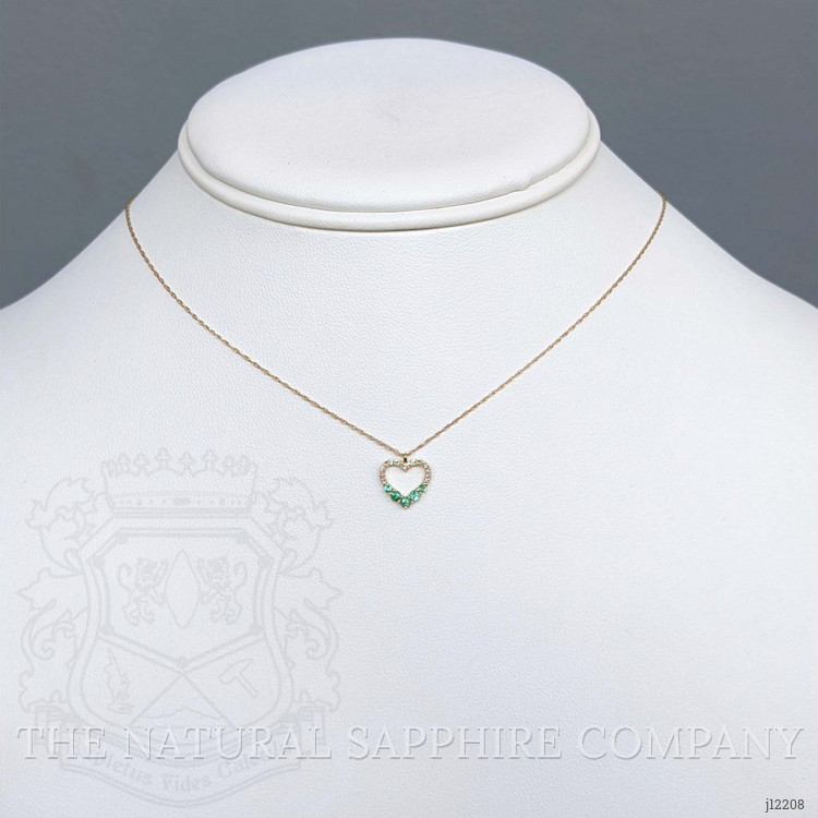 0.19 Ct. Emerald and Natural Diamond Accent Stones Necklace, 14K Yellow Gold