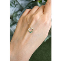 0.19 Ct. Emerald and Natural Diamond Accent Stones Necklace, 14K Yellow Gold Life Style
