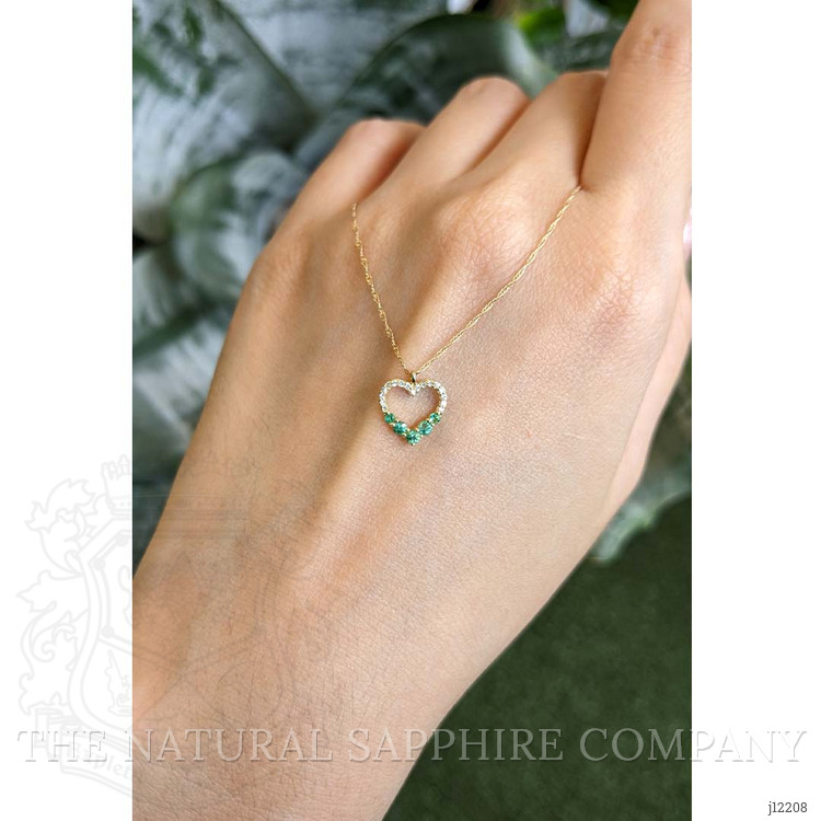 0.19 Ct. Emerald and Natural Diamond Accent Stones Necklace, 14K Yellow Gold