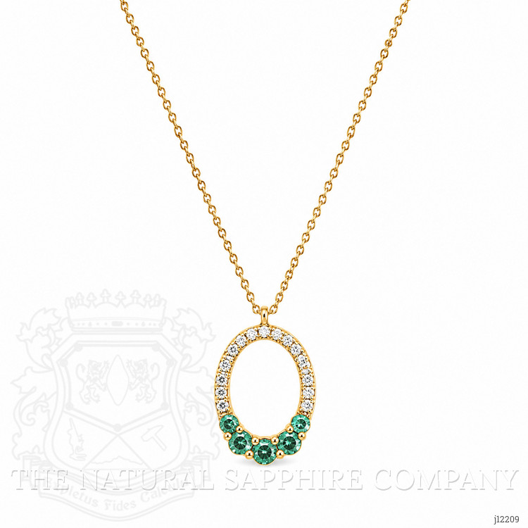 0.19 Ct. Emerald and Natural Diamond Accent Stones Necklace, 14K Yellow Gold