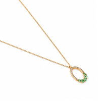 0.19 Ct. Emerald and Natural Diamond Accent Stones Necklace, 14K Yellow Gold Image
