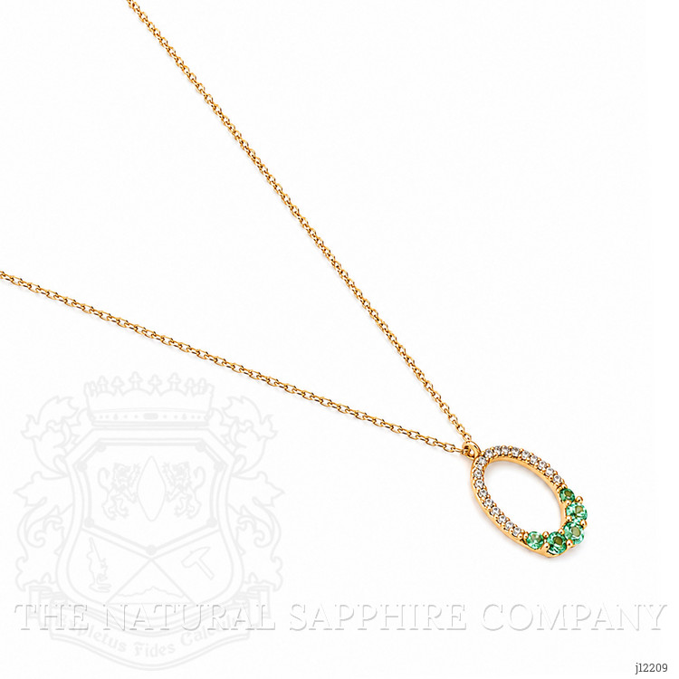 0.19 Ct. Emerald and Natural Diamond Accent Stones Necklace, 14K Yellow Gold