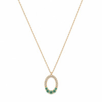 0.19 Ct. Emerald and Natural Diamond Accent Stones Necklace, 14K Yellow Gold Image