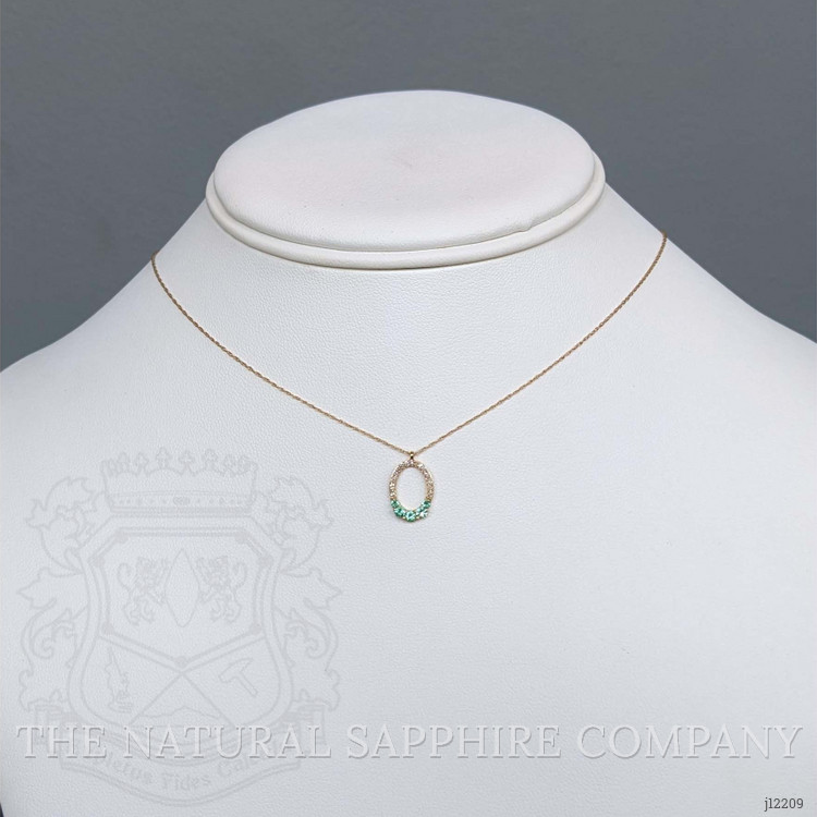 0.19 Ct. Emerald and Natural Diamond Accent Stones Necklace, 14K Yellow Gold