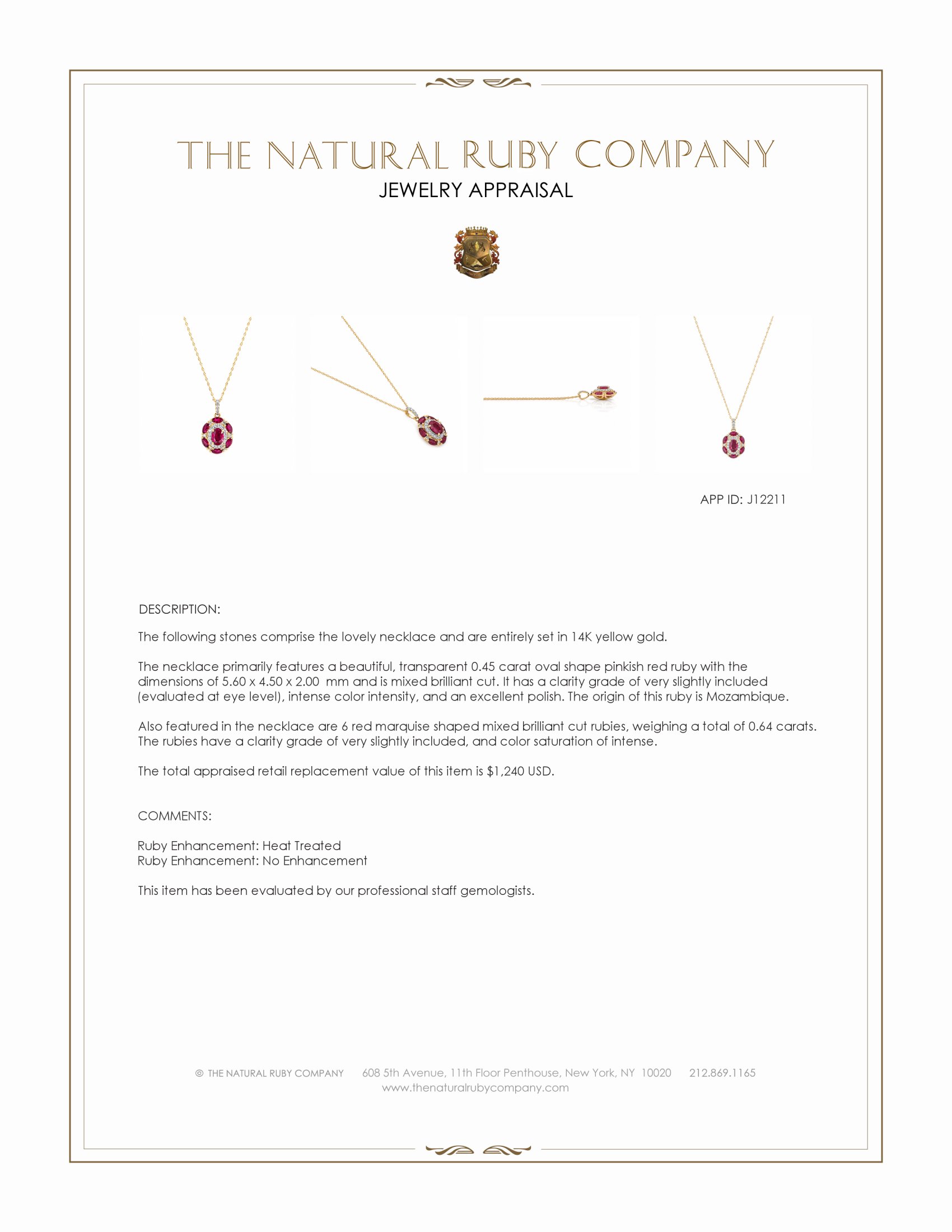 0.45 Ct. Pinkish Red Ruby and Ruby Pave Necklace, 14K Yellow Gold