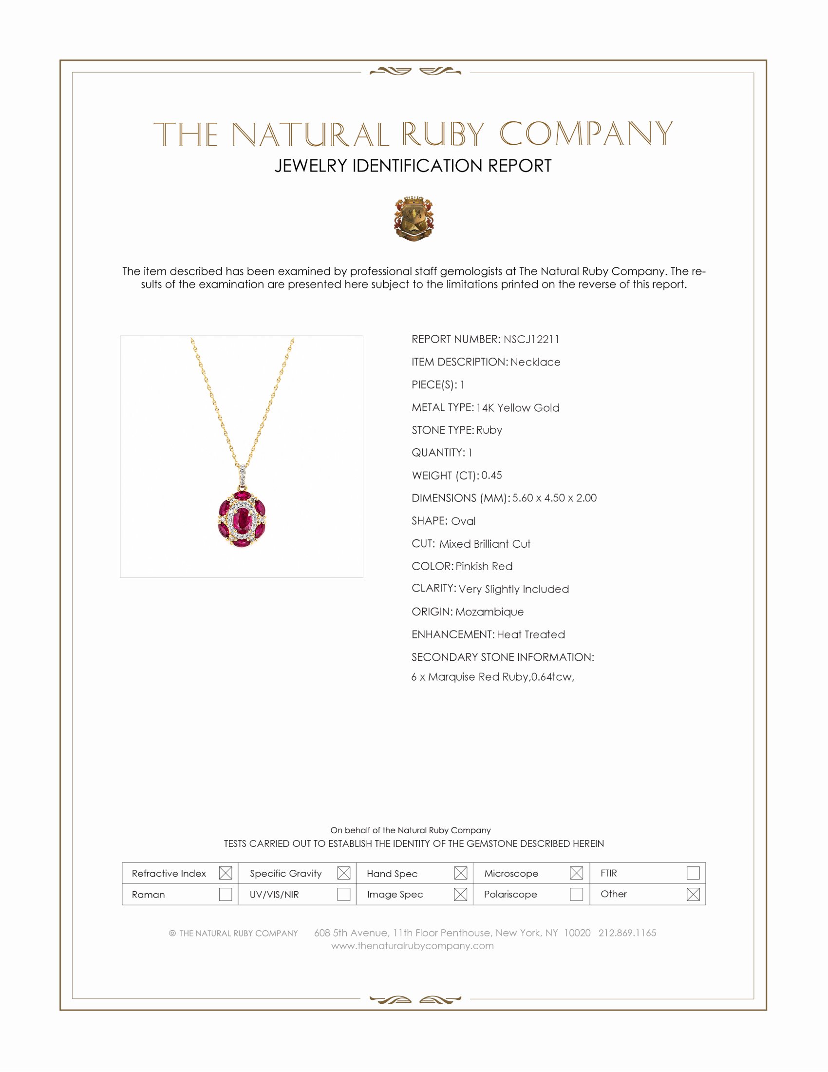 0.45 Ct. Pinkish Red Ruby and Ruby Pave Necklace, 14K Yellow Gold