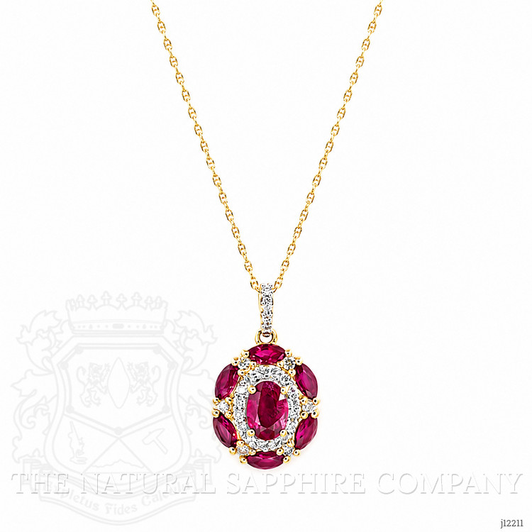 0.45 Ct. Pinkish Red Ruby and Ruby Pave Necklace, 14K Yellow Gold