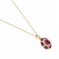 0.45 Ct. Pinkish Red Ruby and Ruby Pave Necklace, 14K Yellow Gold Image