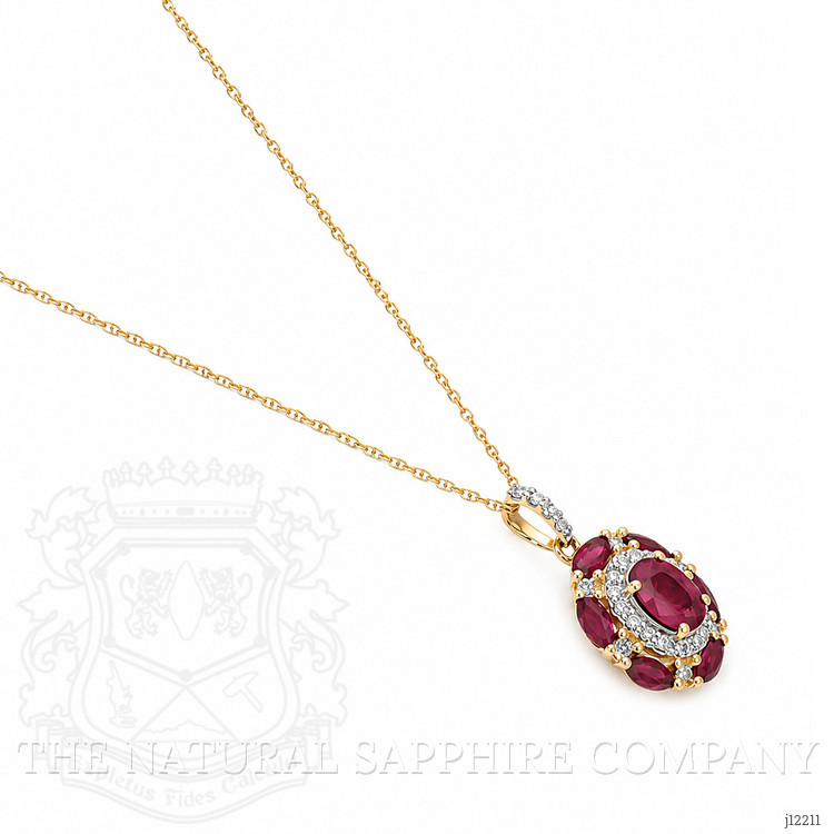 0.45 Ct. Pinkish Red Ruby and Ruby Pave Necklace, 14K Yellow Gold
