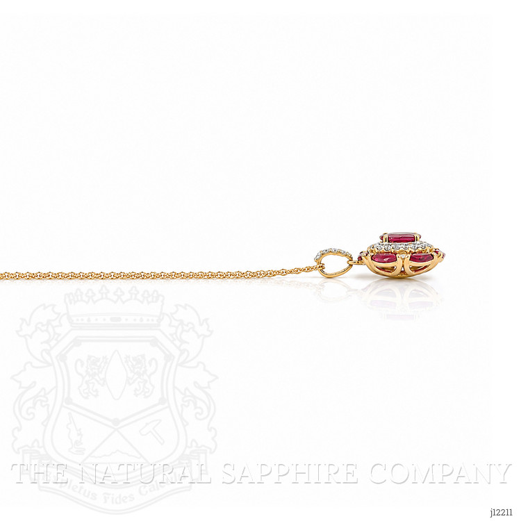 0.45 Ct. Pinkish Red Ruby and Ruby Pave Necklace, 14K Yellow Gold
