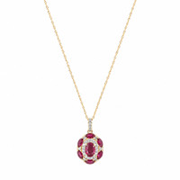 0.45 Ct. Pinkish Red Ruby and Ruby Pave Necklace, 14K Yellow Gold Image