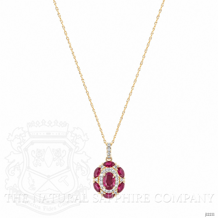 0.45 Ct. Pinkish Red Ruby and Ruby Pave Necklace, 14K Yellow Gold