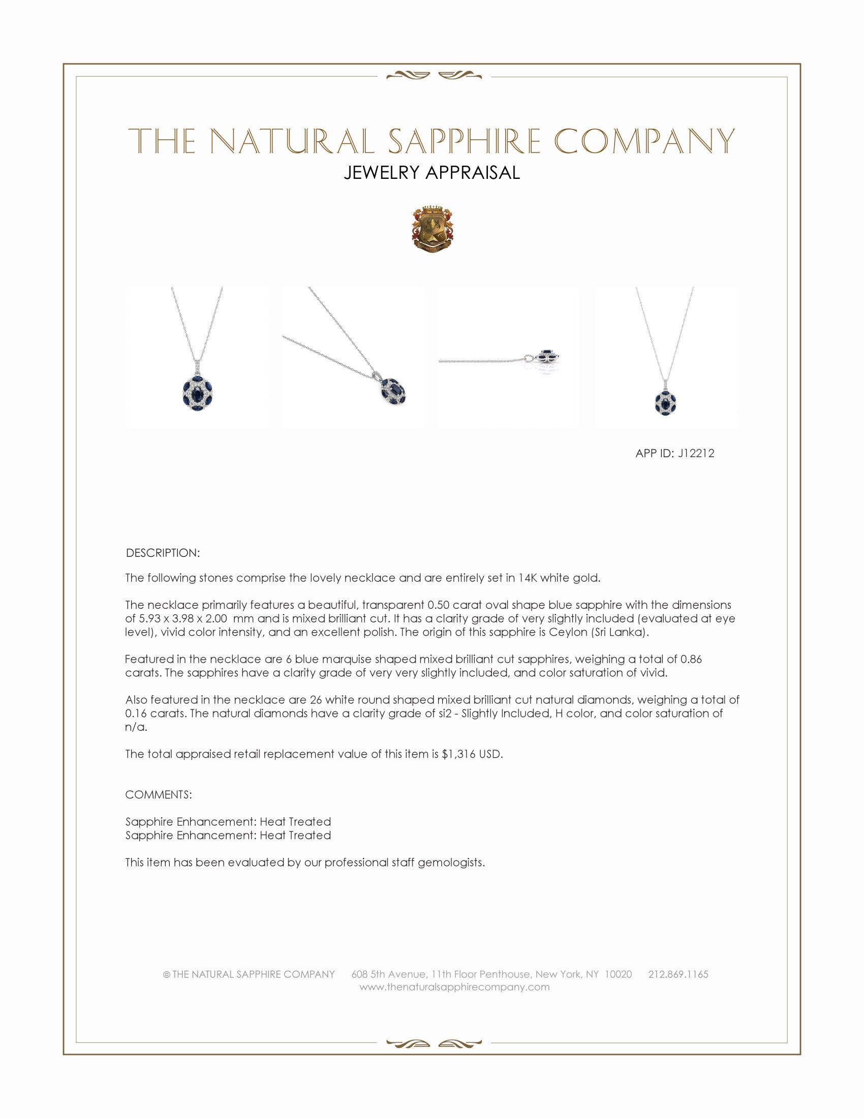 0.50 Ct. Blue Sapphire and Natural Diamond Pave Necklace, 14K White Gold