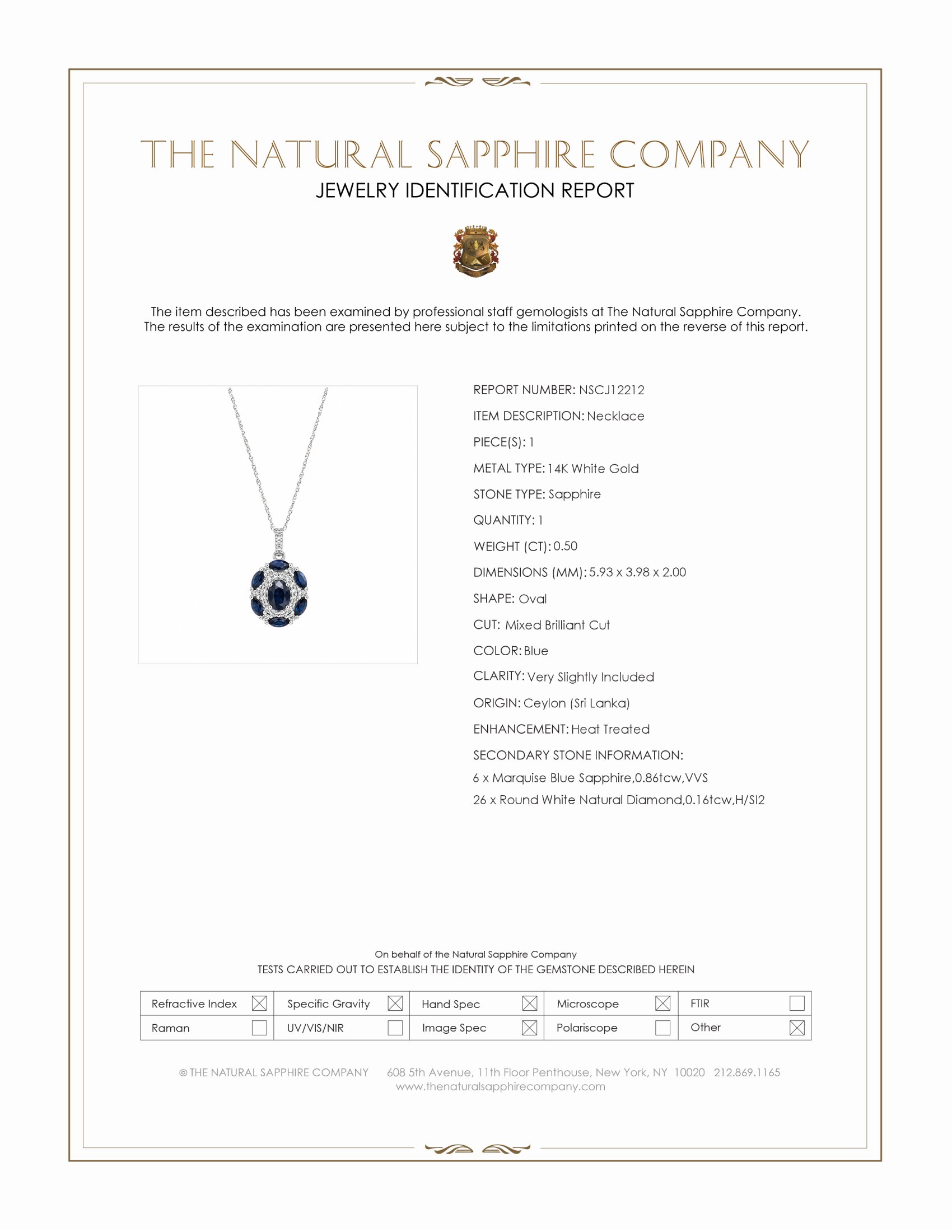 0.50 Ct. Blue Sapphire and Natural Diamond Pave Necklace, 14K White Gold