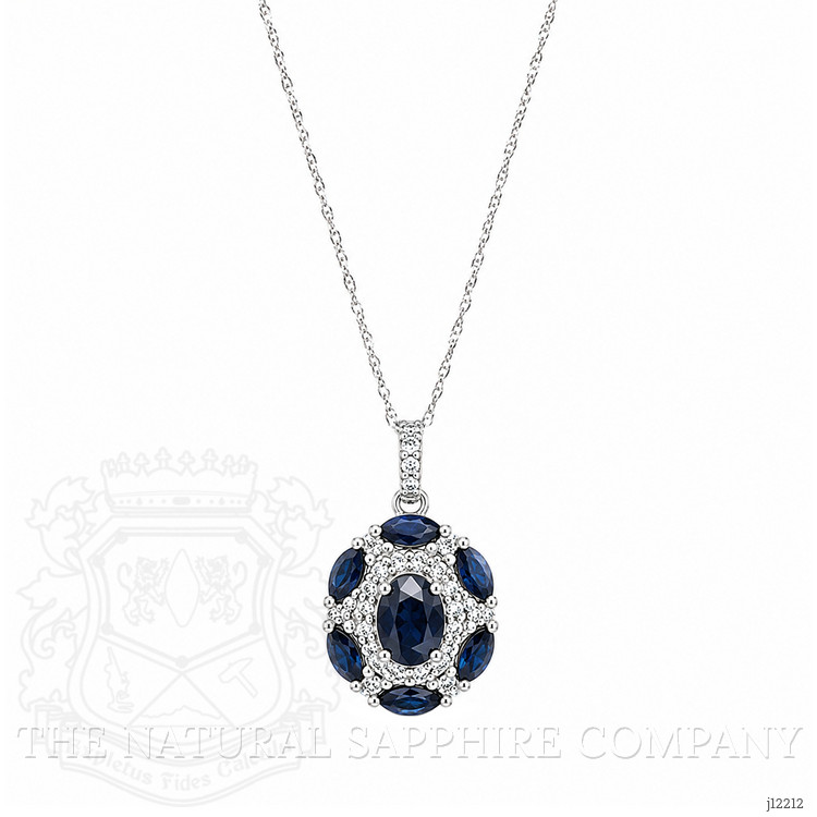 0.50 Ct. Blue Sapphire and Natural Diamond Pave Necklace, 14K White Gold