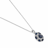 0.50 Ct. Blue Sapphire and Natural Diamond Pave Necklace, 14K White Gold Image