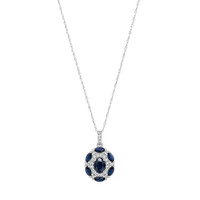 0.50 Ct. Blue Sapphire and Natural Diamond Pave Necklace, 14K White Gold Image