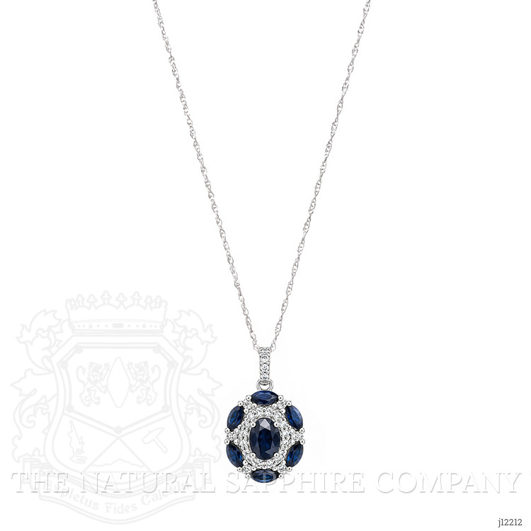 0.50 Ct. Blue Sapphire and Natural Diamond Pave Necklace, 14K White Gold