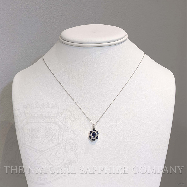 0.50 Ct. Blue Sapphire and Natural Diamond Pave Necklace, 14K White Gold