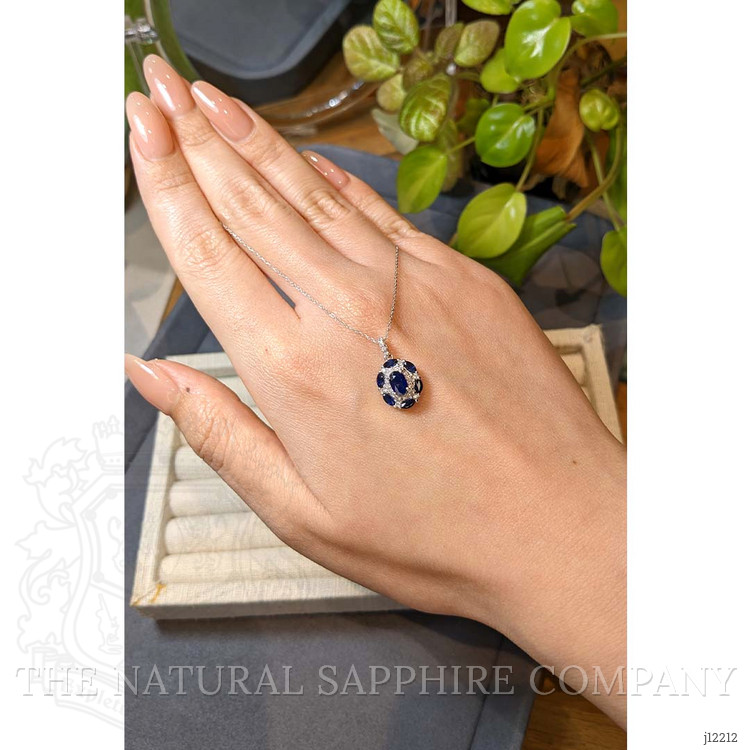 0.50 Ct. Blue Sapphire and Natural Diamond Pave Necklace, 14K White Gold