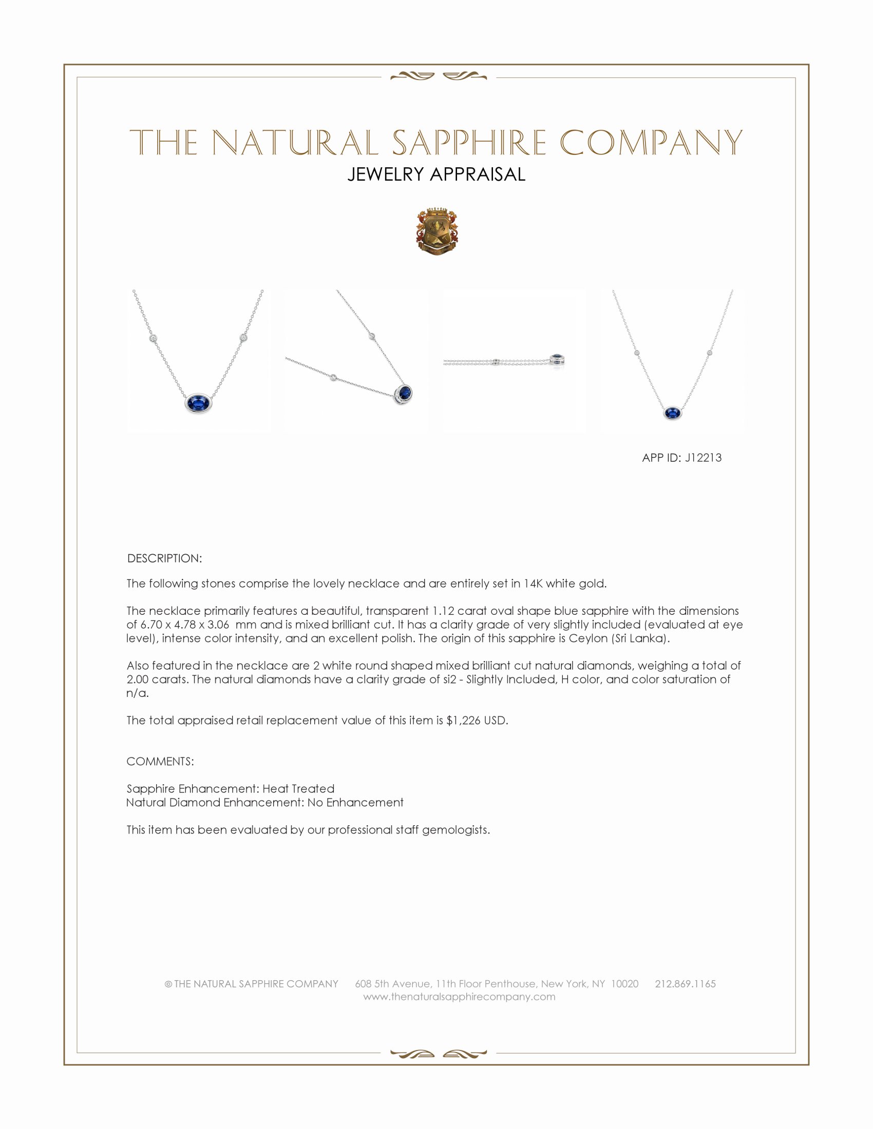 1.12 Ct. Blue Sapphire and Natural Diamond Bezel Necklace, 14K White Gold