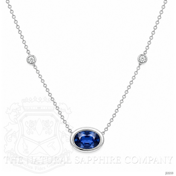 1.12 Ct. Blue Sapphire and Natural Diamond Bezel Necklace, 14K White Gold