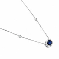 1.12 Ct. Blue Sapphire and Natural Diamond Bezel Necklace, 14K White Gold Image