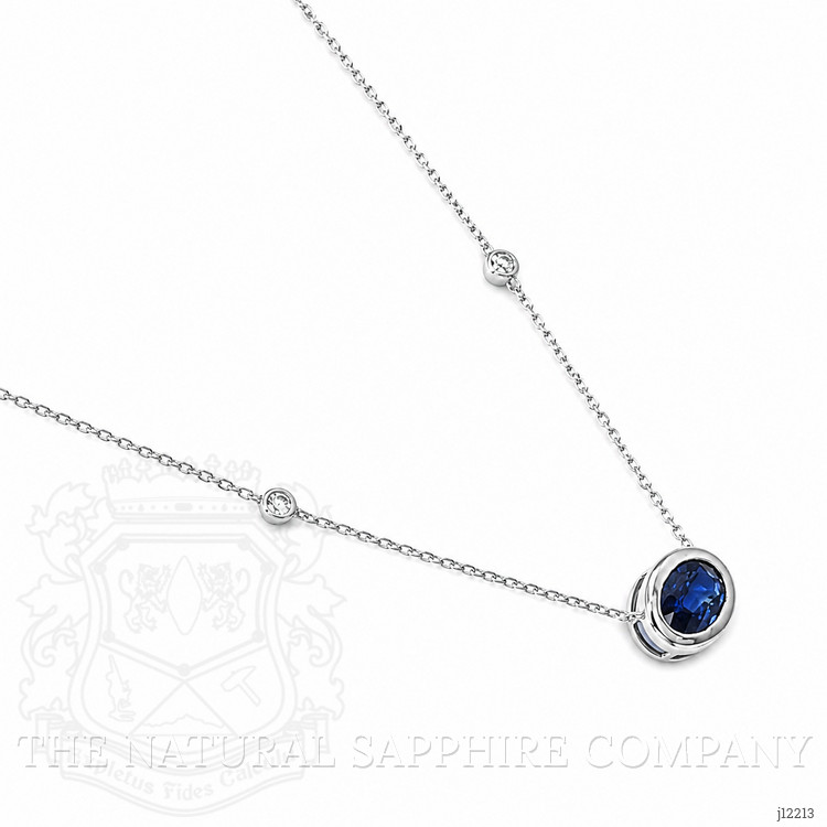 1.12 Ct. Blue Sapphire and Natural Diamond Bezel Necklace, 14K White Gold
