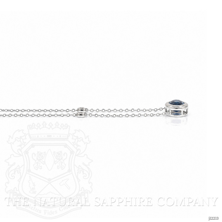 1.12 Ct. Blue Sapphire and Natural Diamond Bezel Necklace, 14K White Gold
