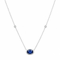1.12 Ct. Blue Sapphire and Natural Diamond Bezel Necklace, 14K White Gold Image