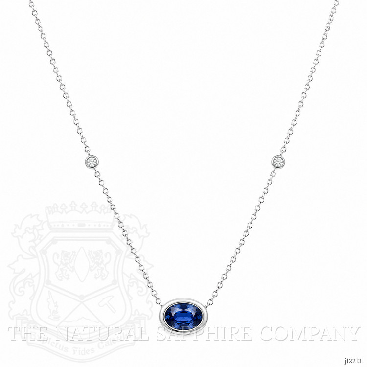 1.12 Ct. Blue Sapphire and Natural Diamond Bezel Necklace, 14K White Gold