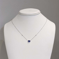1.12 Ct. Blue Sapphire and Natural Diamond Bezel Necklace, 14K White Gold Life Style