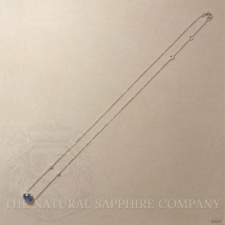 1.12 Ct. Blue Sapphire and Natural Diamond Bezel Necklace, 14K White Gold