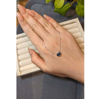 1.12 Ct. Blue Sapphire and Natural Diamond Bezel Necklace, 14K White Gold Life Style