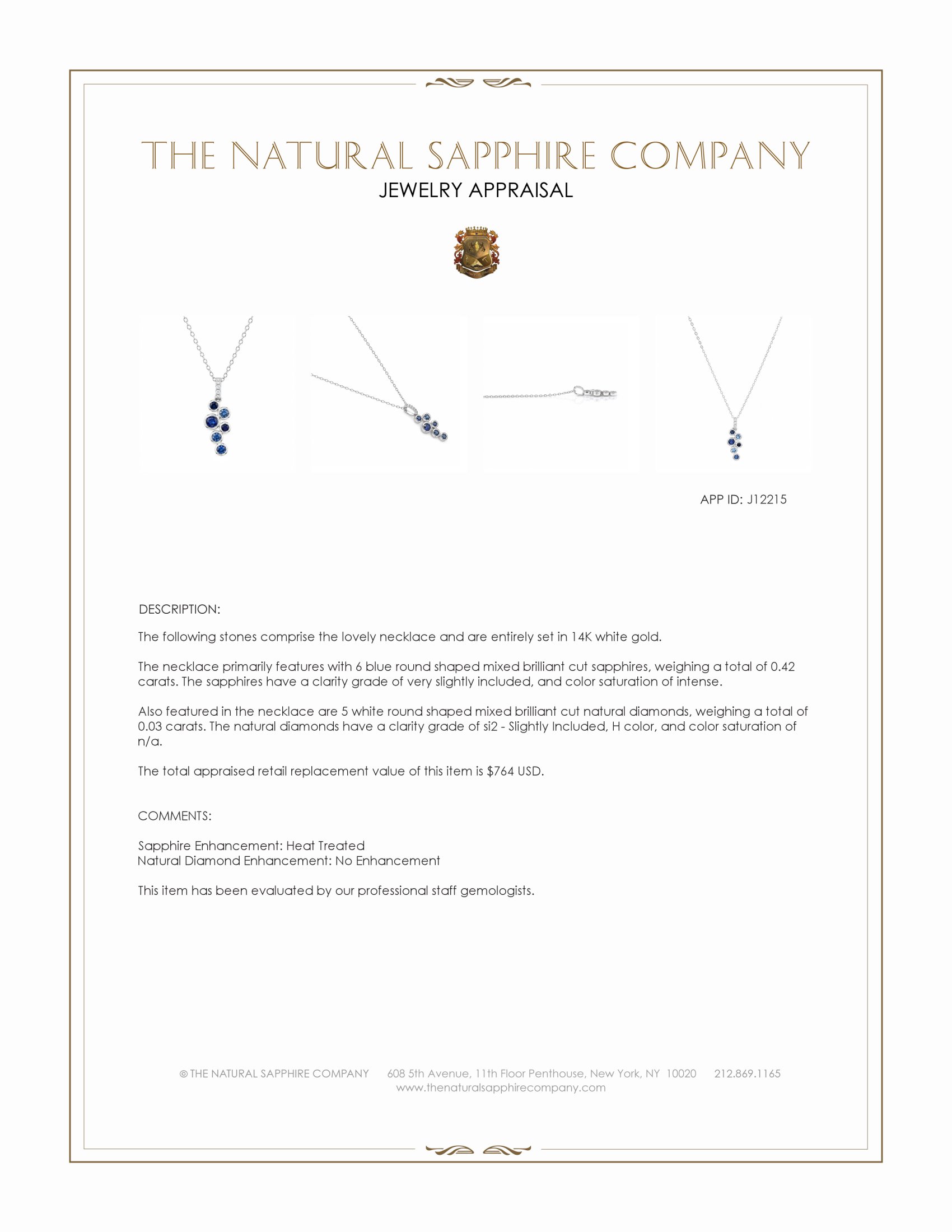 0.42 Ct. Blue Sapphire and Natural Diamond Bezel Necklace, 14K White Gold