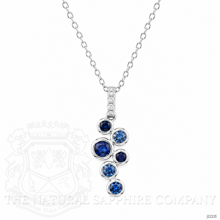 0.42 Ct. Blue Sapphire and Natural Diamond Bezel Necklace, 14K White Gold