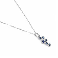 0.42 Ct. Blue Sapphire and Natural Diamond Bezel Necklace, 14K White Gold Image