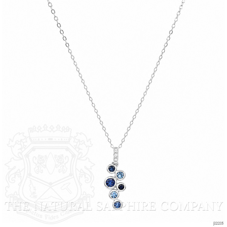 0.42 Ct. Blue Sapphire and Natural Diamond Bezel Necklace, 14K White Gold