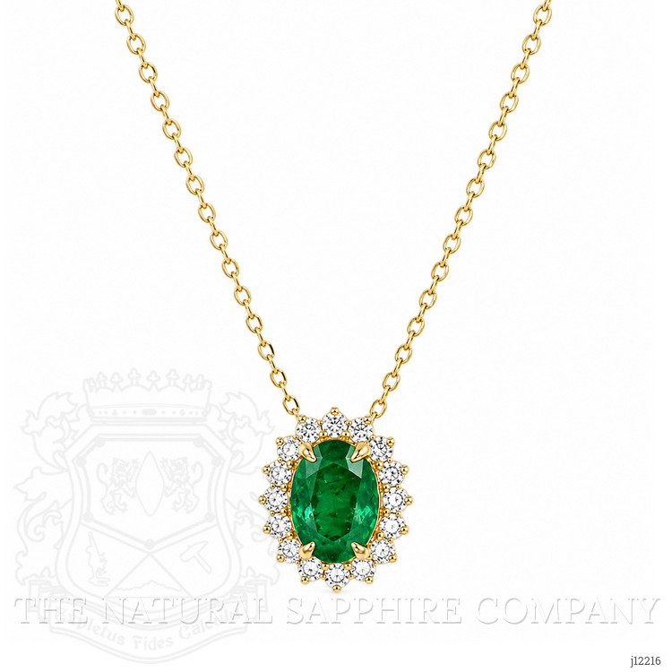0.98 Ct. Emerald and Natural Diamond Pave Necklace, 14K Yellow Gold