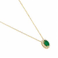 0.98 Ct. Emerald and Natural Diamond Pave Necklace, 14K Yellow Gold Image