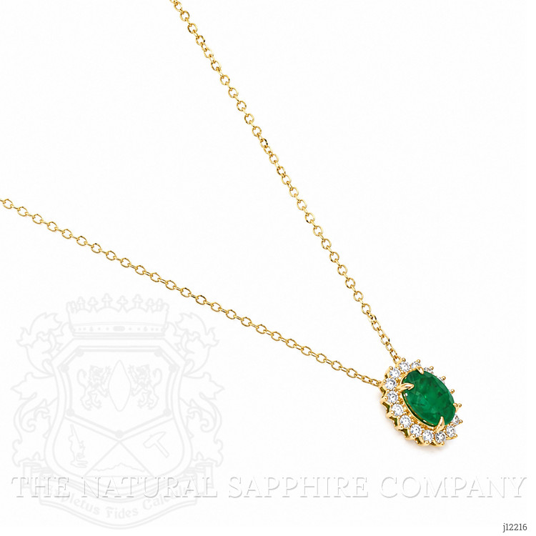 0.98 Ct. Emerald and Natural Diamond Pave Necklace, 14K Yellow Gold