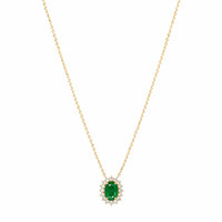 0.98 Ct. Emerald and Natural Diamond Pave Necklace, 14K Yellow Gold Image