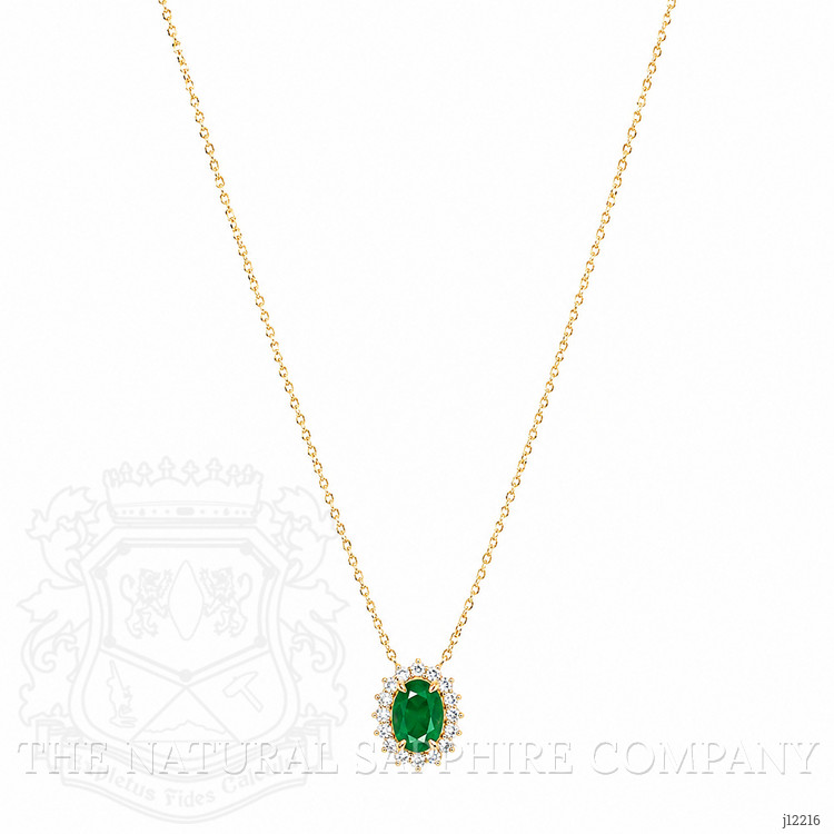 0.98 Ct. Emerald and Natural Diamond Pave Necklace, 14K Yellow Gold