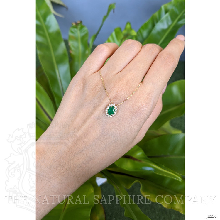 0.98 Ct. Emerald and Natural Diamond Pave Necklace, 14K Yellow Gold