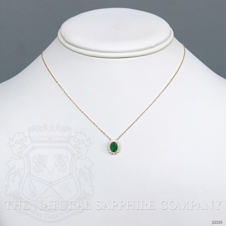 0.98 Ct. Emerald and Natural Diamond Pave Necklace, 14K Yellow Gold
